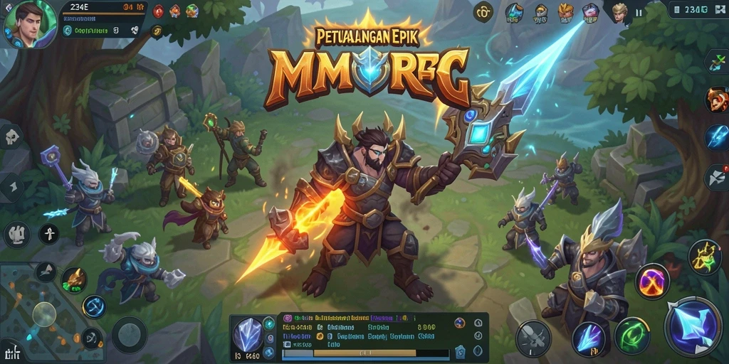 Screenshot gameplay 234E menunjukkan pertarungan epik di dunia MMORPG.