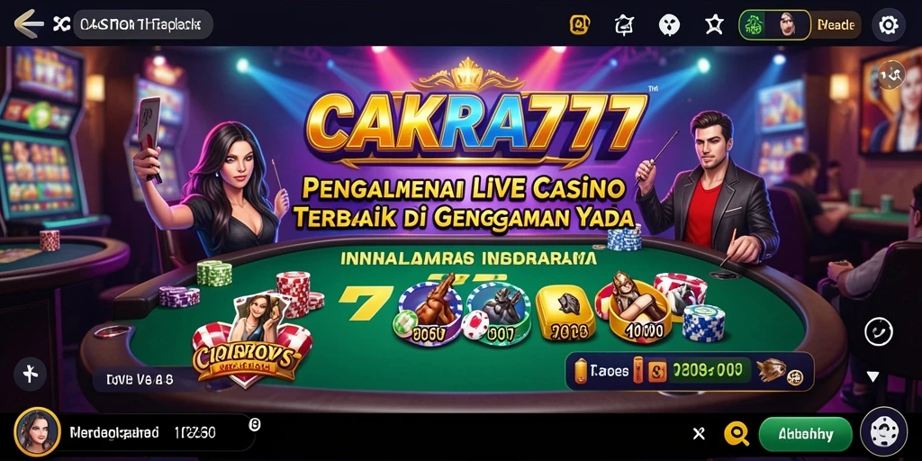 Screenshot gameplay CAKRA777 menampilkan dealer live dan suasana kasino yang nyata.