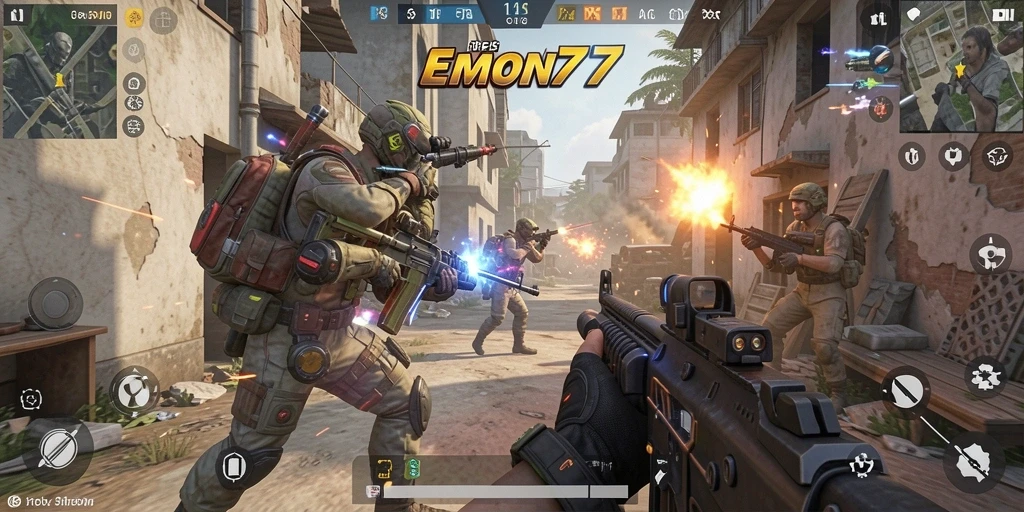 Tangkapan layar dari aksi gameplay menegangkan dalam EMON77.