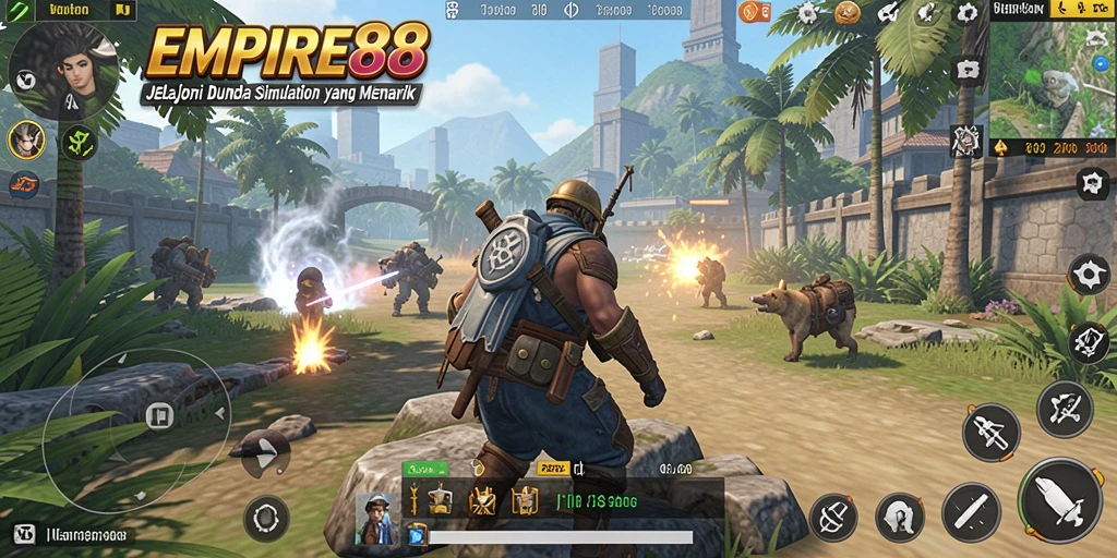 Tampilan gameplay <strong>EMPIRE88</strong> dengan aktivitas membangun dan strategis.