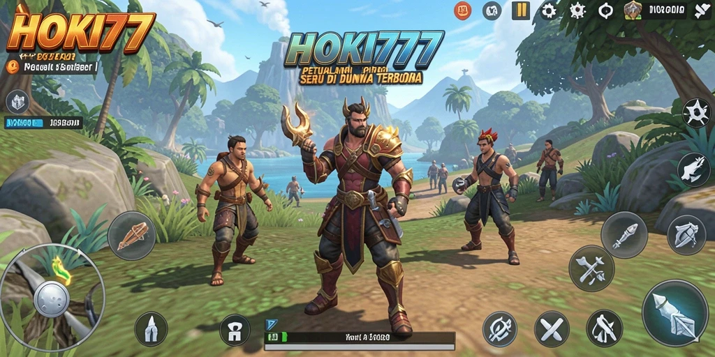 Tampilan gameplay HOKI777 di dunia terbuka yang luas.