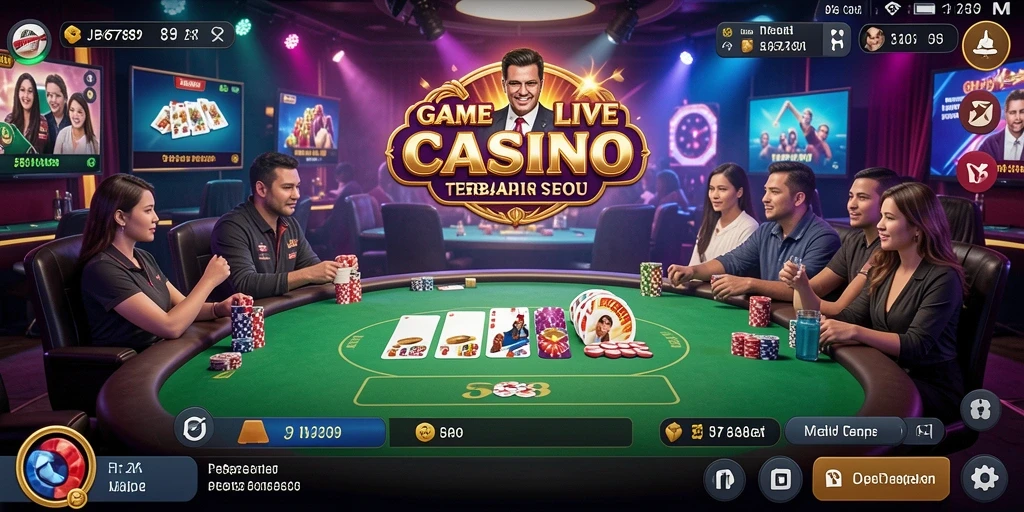 Screenshot gameplay Live Casino JP6789 yang menampilkan dealer dan pemain berinteraksi.