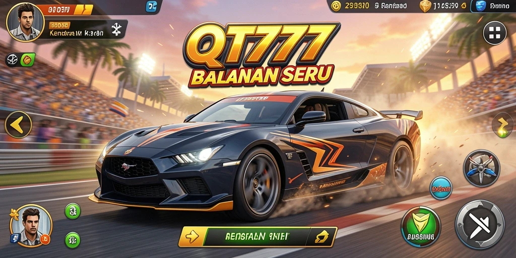 Screenshot gameplay QT777 dengan mobil balap di lintasan yang menantang.