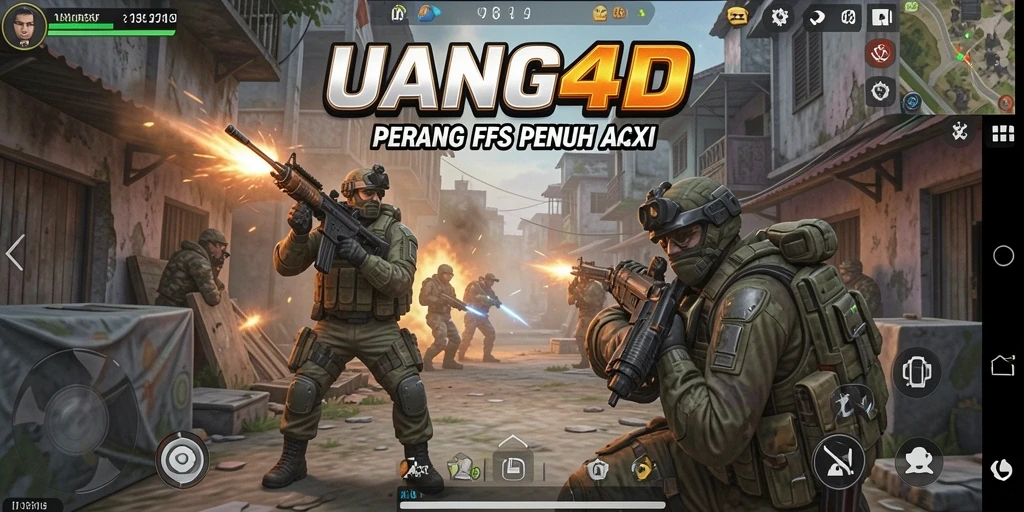 Tampilan gameplay intens di UANG4D dengan aksi menembak seru.